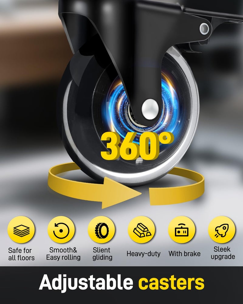 LONGADS Office Chair Caster Wheels with Brakes 5 Packs 3 in for Hardwood Floors and Low Pile Carpet,Heavy Duty Quiet Swivel Replacement -Made from Soft Premium Pu Rubber-Black - Image 5